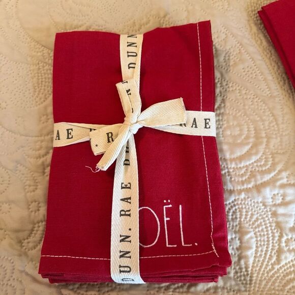 Rae Dunn embroidered holiday napkins. Noel, Peace, Merry and HoHoHo- red - Picture 4 of 5
